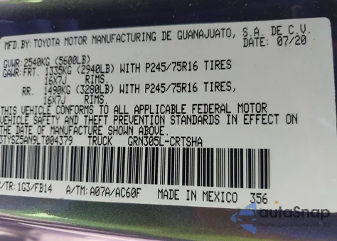 2020 Toyota Tacoma Sr V6 из США, поврежденный, VIN 3TYSZ5AN9LT004379